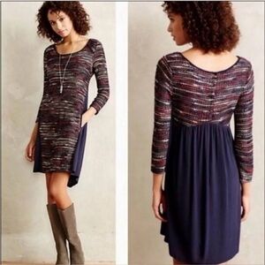 Anthropologie Maeve Striped Boucle Knit Swing Dress Small Multicolor Mini Boho